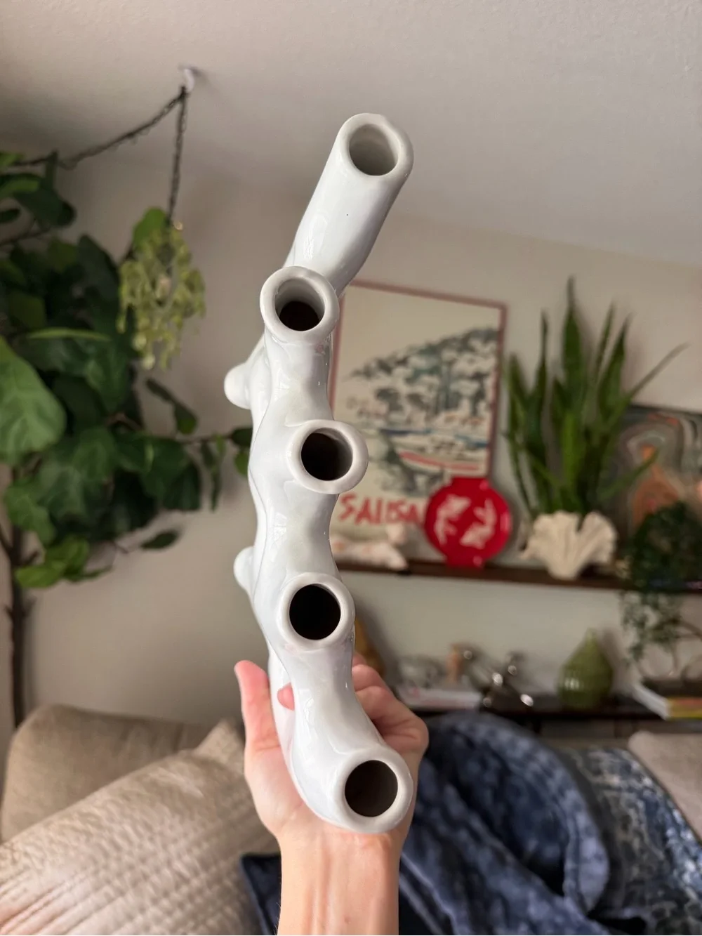 VTG Postmodern White Ceramic Biomorphic Ikebana Vase Sculptural Openwork Pottery